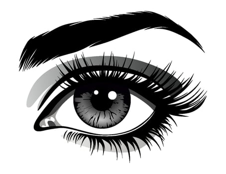 Beautiful female eye with big lashes and eyebrow. Eyeliner glamour makeup. icon vector