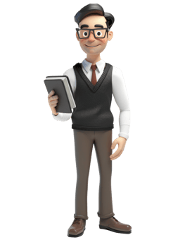A cartoon man holding a book and wearing glasses png
