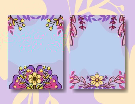 A set of two elegant background templates featuring pastel hues and vibrant floral illustrations in the corners, perfect for posters or printed media. vector