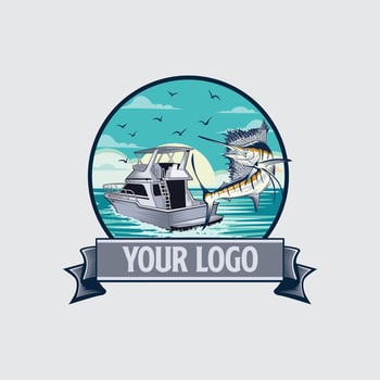 awesome big game boat saltwater, marlin fishing logo vector