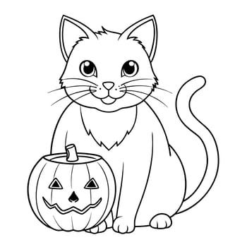 coloring page, halloween, cute, cats, illustration line art vector