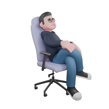 3D Tech Programmer Male. A male programmer is sitting on the work chair with his legs crossed while his right hand is on his knees. Professional Illustrated png