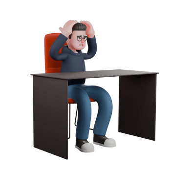 Cartoon Illustrated of a Male Programmer. A male programmer is sitting on his desk chair with both hands on his head. Male Professional Programmer png