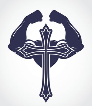 cross with muscle arms symbol vector