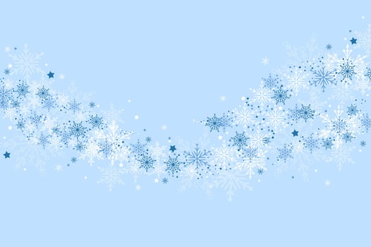 Silhouette of snowflakes falling on light blue winter background. Festive Christmas design. Snow wave design. Icy seasonal background. vector