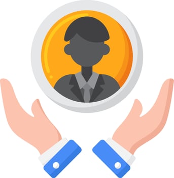 Hands holding a person icon in a circle vector