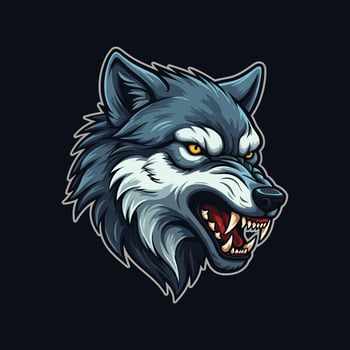 A highly stylized angry wolf head logo, drawn in esports illustration vector