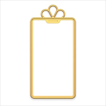 Premium golden glossy smartphone frame contoured rectangle gift box shape for digital marketing vector