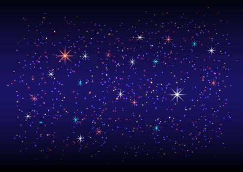 Shiny and bright star on dark blue background. Star night in winter. Galaxy and universe. vector