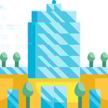 A building with a blue roof and trees vector