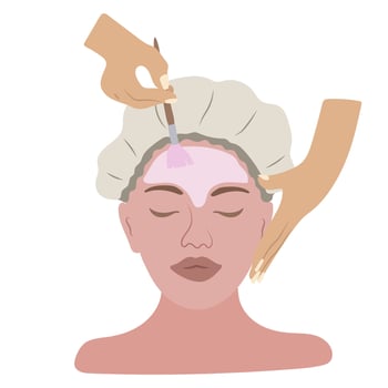 Girl in Spa and Wellness with Diverse Skincare. Face mask vector