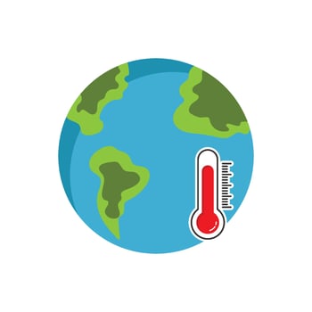 Global warming symbol with thermometer. Warm earth isolated on white background. Modern flat design vector