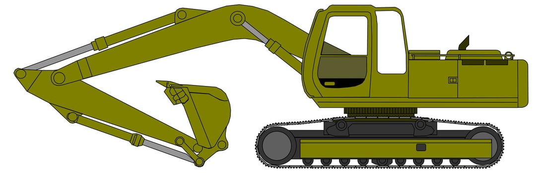 An excavator is shown on a white background vector