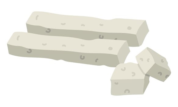 flat slices and cubes of rectangular-shaped feta cheese are sliced, highlighted on white. Milk porous product with sliced long slices and cubes. White Greek curd cheese made from sheep's milk, beans vector