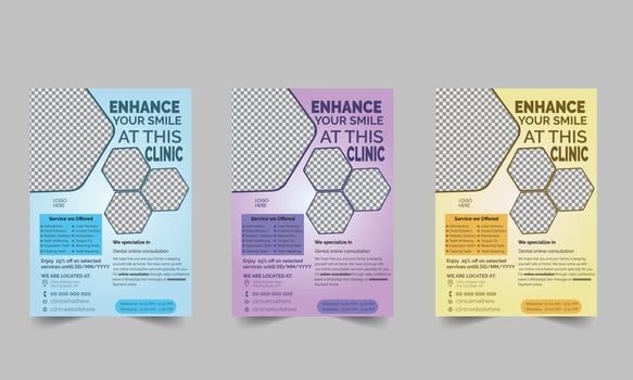 Dental flyer template design set marketing, business proposal, promotion, advertise, publication, cover page. new brand flyer set. vector