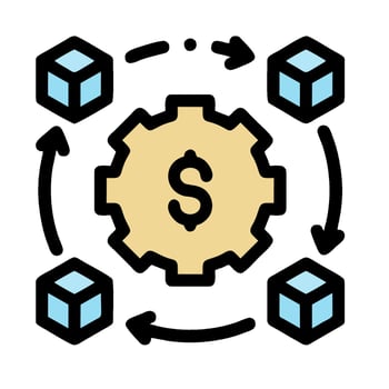A dollar sign surrounded by boxes and a gear vector
