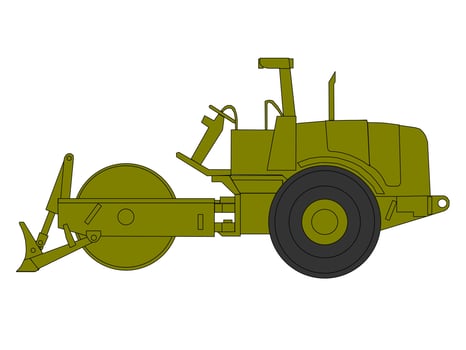 A green tractor with a large wheel on it vector