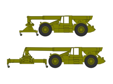 A drawing of a crane and a truck vector