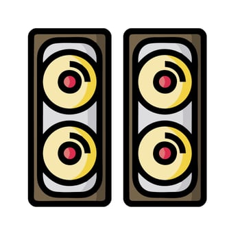 Two speakers with red and yellow lights on them vector