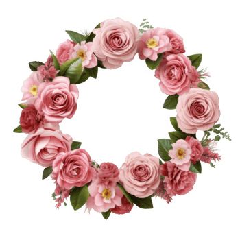 Pink Rose and Flower Wreath with transparent background png