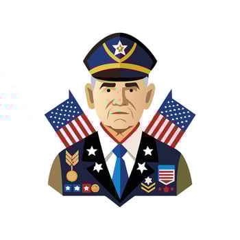 A cartoon image of an old man in uniform with american flags vector