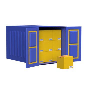 3D illustration of blue container with package boxes inside png