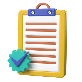 3D illustration of a Checklist and Approval Badge. png