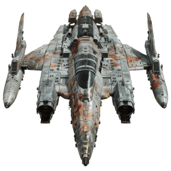 Rusty and weathered futuristic spaceship with two large engines png