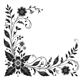 black and white corner floral design transparent background png