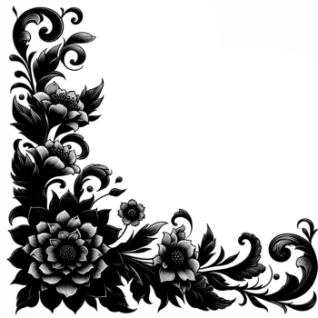 black and white floral corner design transparent background png