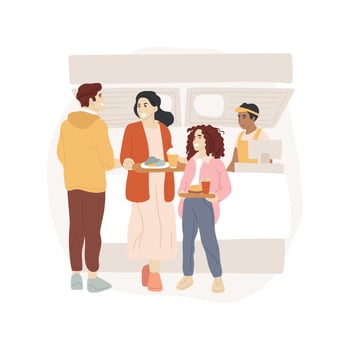 Food court lineup isolated cartoon illustrations. vector