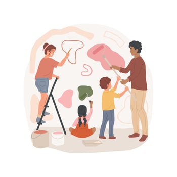 Painting the walls indoors isolated cartoon illustrations. vector