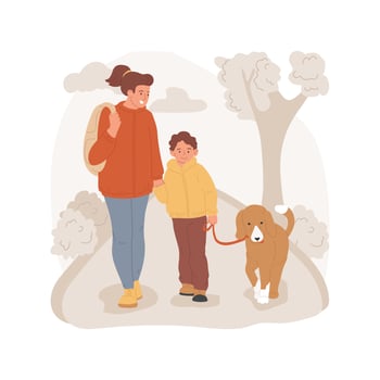 Walking a dog isolated cartoon illustrations. vector
