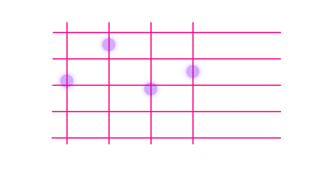 a guitar chord diagram with purple dots png