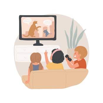 Kids watching cartoons isolated cartoon illustration. vector