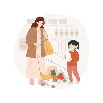 Kid helps shopping isolated cartoon illustration. vector