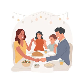 Family prayer isolated cartoon illustration. vector