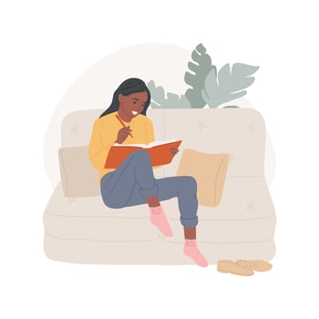 Writing a diary isolated cartoon illustration. vector