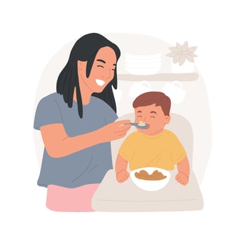 Feeding with a spoon isolated cartoon illustration. vector