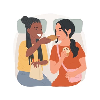 Snacking in public transport isolated cartoon illustration. vector