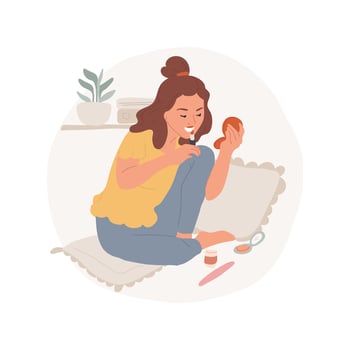 Doing makeup at home isolated cartoon illustration. vector