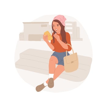 Fixing makeup on the way isolated cartoon illustration. vector