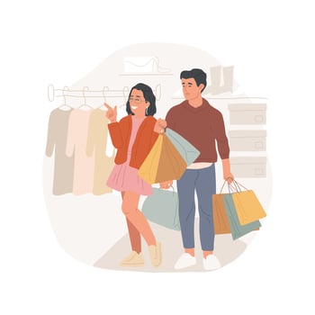 Shopping with a boyfriend isolated cartoon illustration. vector