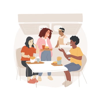 Food court isolated cartoon illustration. vector