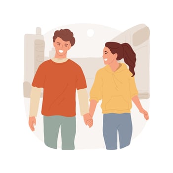 Walking hand in hand isolated cartoon illustration. vector