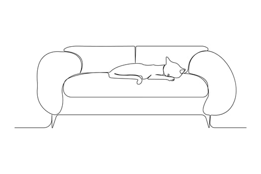 Cat sleeping on sofa continuous one-line art drawing. Couch outline illustration. vector