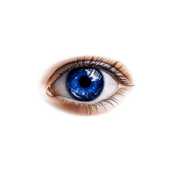 Closeup of a detailed blue human eye with realistic features on a transparent background png
