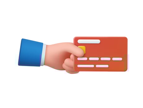 3D hand holds debit or credit card. . vector