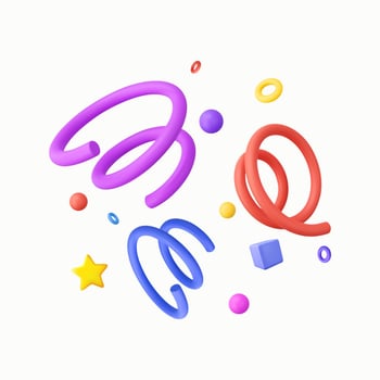 3D Party confetti with star and serpentine ribbon. vector