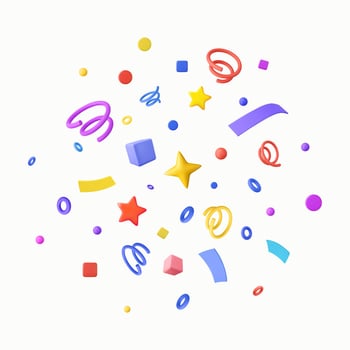 3D Party confetti with star and serpentine ribbon. vector